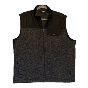 Lands' End Fleece Vest XL 46-48  Gray Black Zip Pockets Better Sweater OEKO-TEX